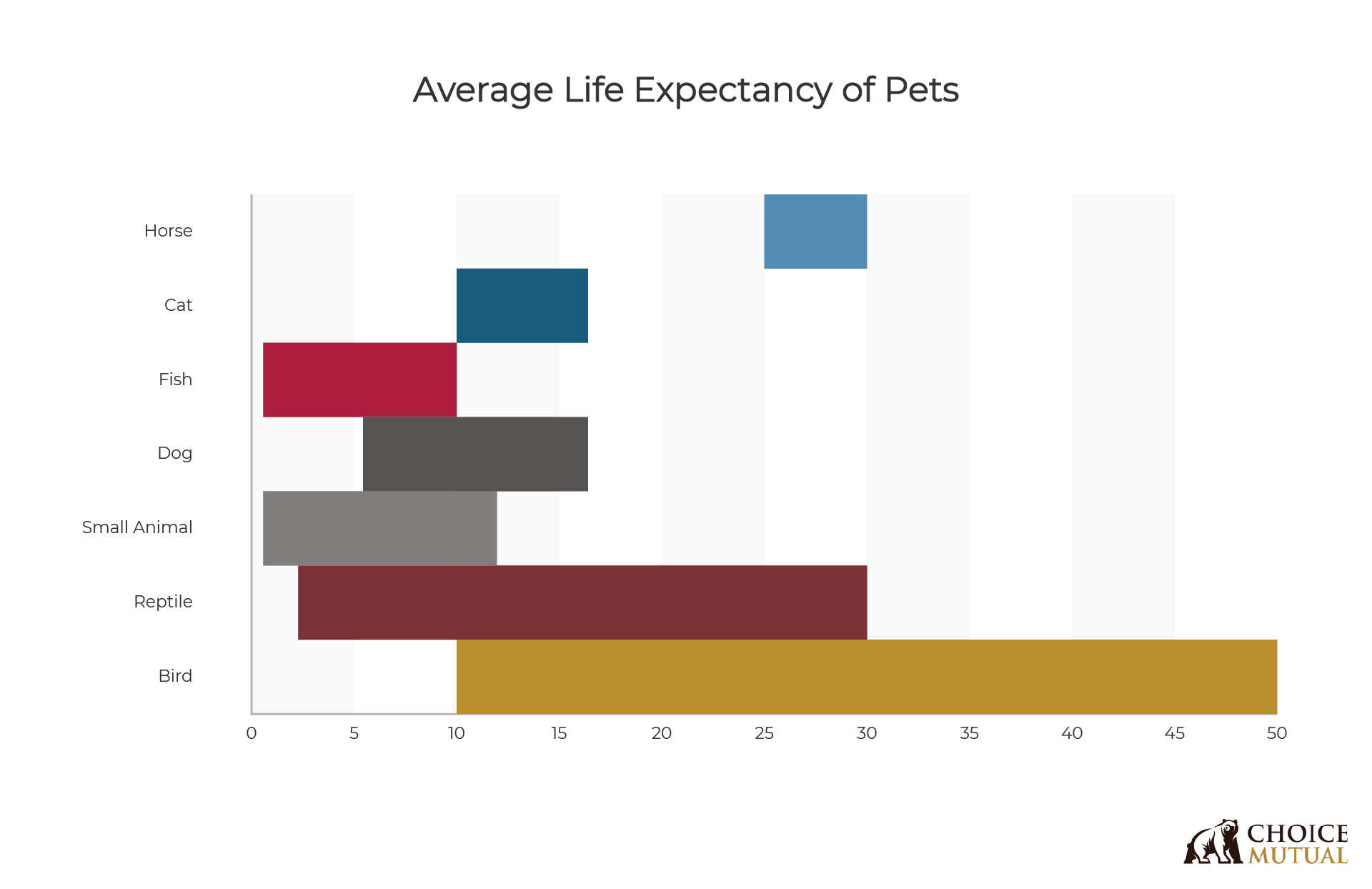 A chart showing the life expectancy of pets