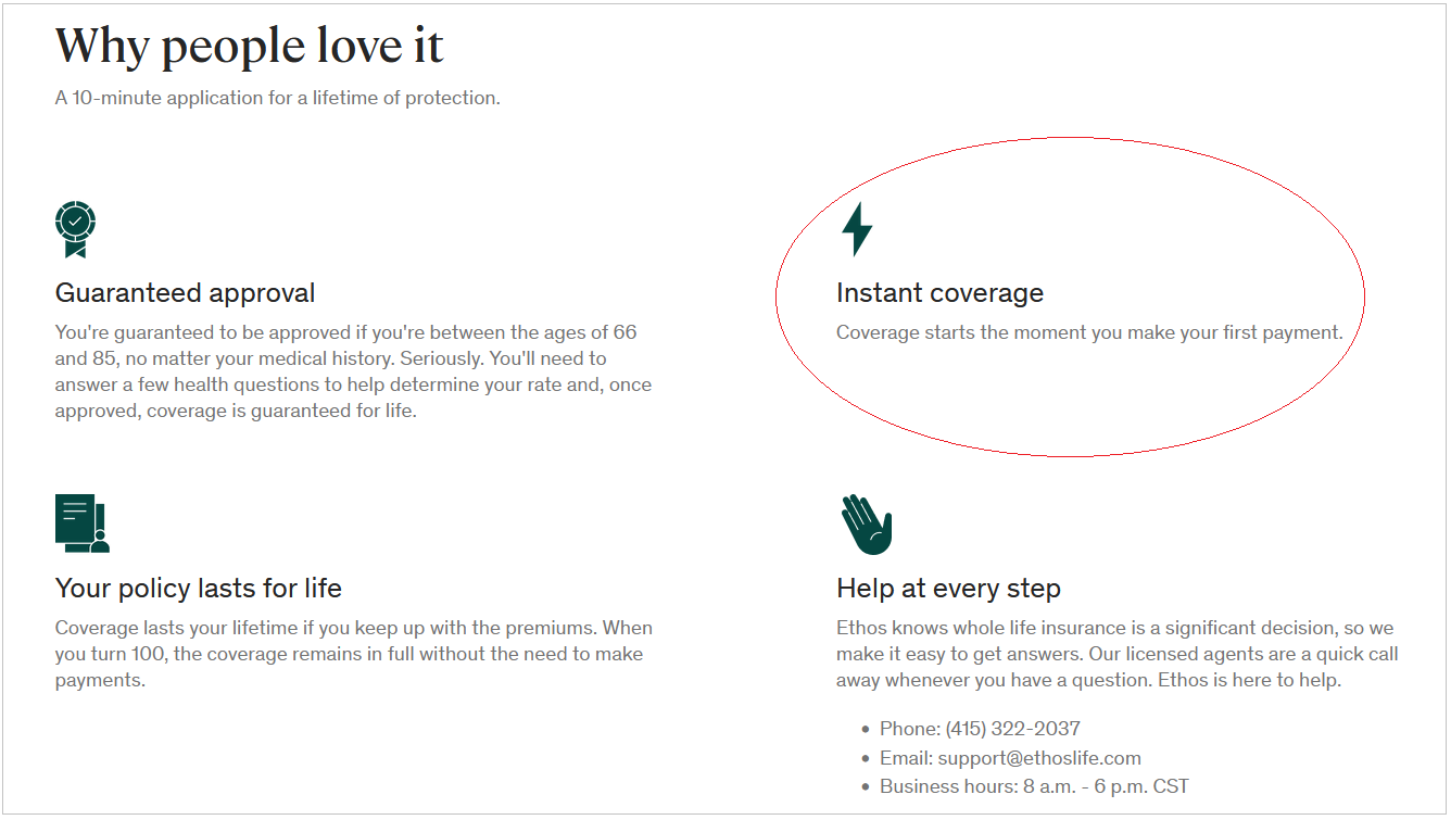 screenshot from ethos life insurance website