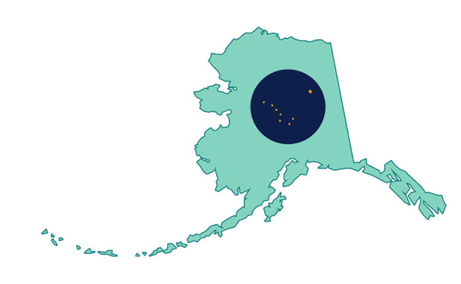 Graphic showing Alaska and its flag
