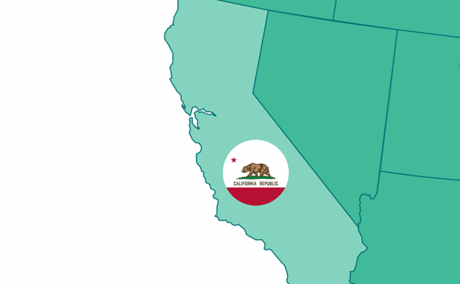Graphic showing a portion of the US map, highlighting California and its flag