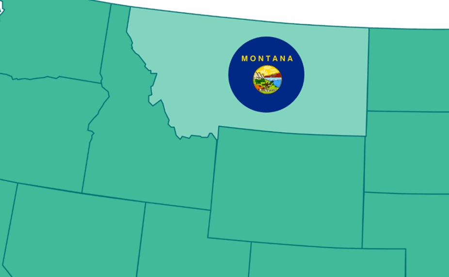 Graphic showing a portion of the US map, highlighting Montana and its flag