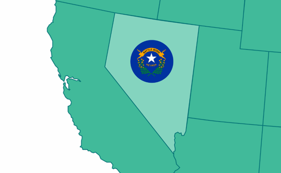 Graphic showing a portion of the US map, highlighting Nevada and its flag