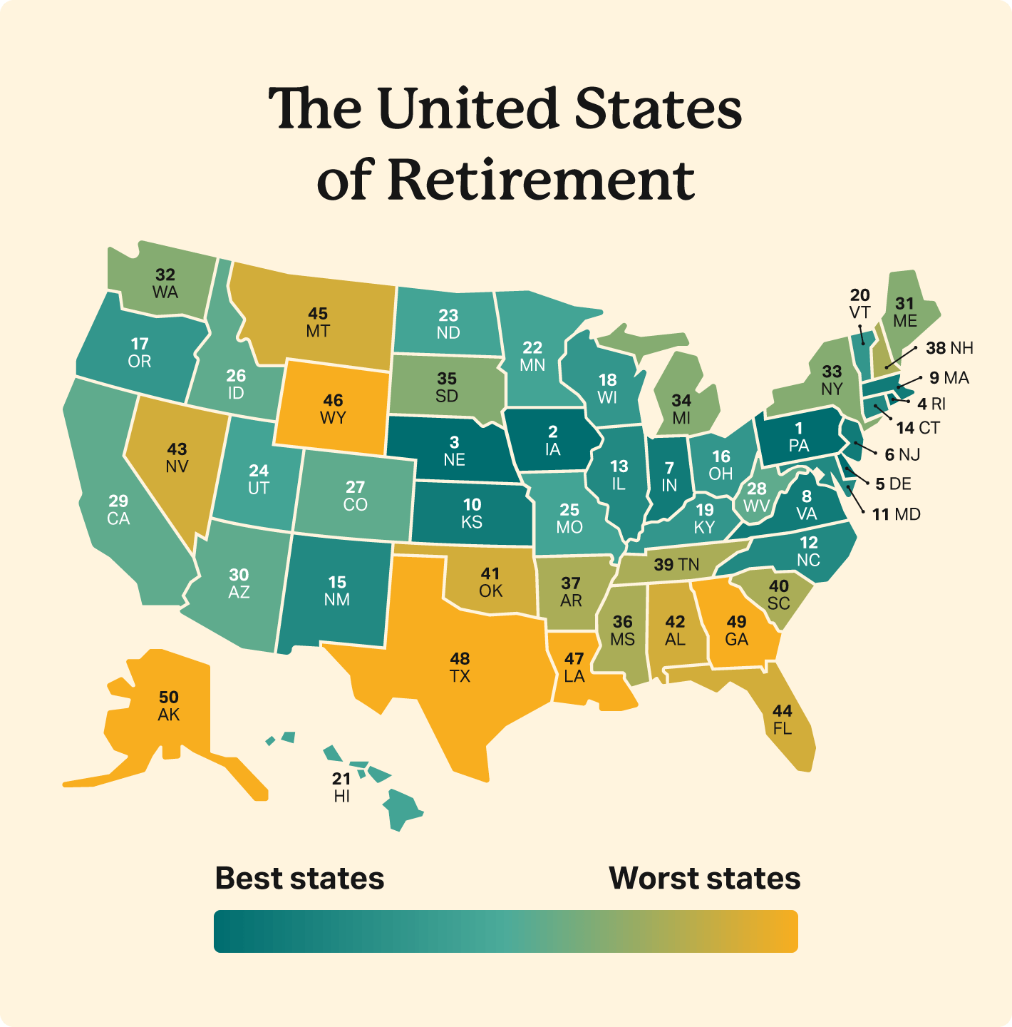 A map of the ranking of the best states.